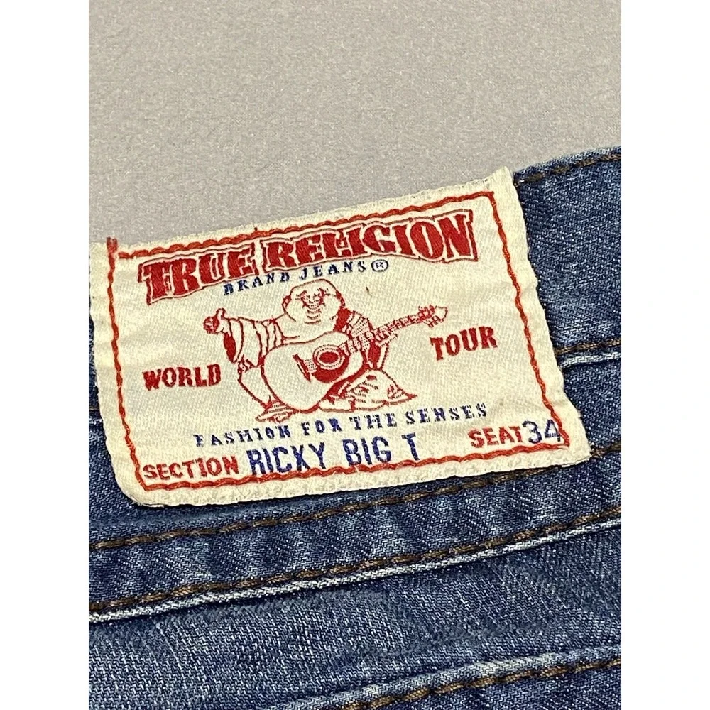 True Religion‎ Ricky Big T Jeans VTG White Stitch RARE Size 36 USA Flap Pocket